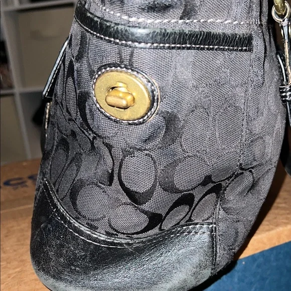 COACH Black Signature Monogram Career Shoulder Bag - Picture 4 of 13